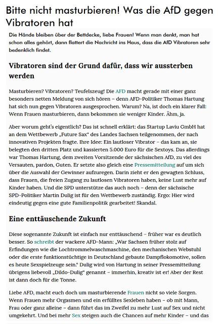 Alternative für Deutschland fordert Abschaffung der Masturbation. Weniger Vibratoren! d.h. Mehr Kinder! (und weniger Sünden!)