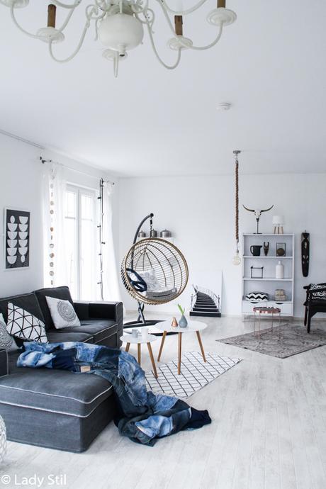 Wohnzimmer im New Boho Look, Skandinavisches Design gepaart mit Bohoelementen