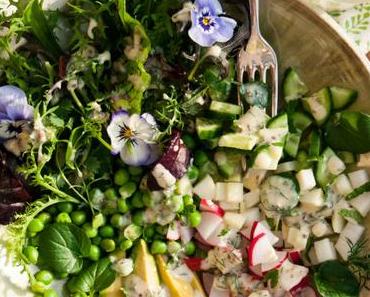 Gegen die Frühjahrsmüdigkeit: Frühlingssalat mit rahmigem Dill-Senf-Dressing