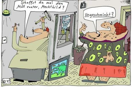Cartoon: Müll rausbringen (medium) by Leichnam tagged müll,ungeschminkt,rausbringen,ehe,liebe