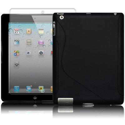Silikonschutzhülle in Schwarz und Displayschutzfolie für iPad 2