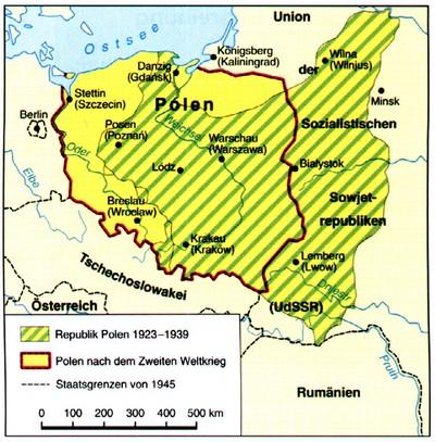 Polen vor und nach dem Zweiten Weltkrieg. Quelle: http://carl-orff-gym.de/homepage/seite_889.html