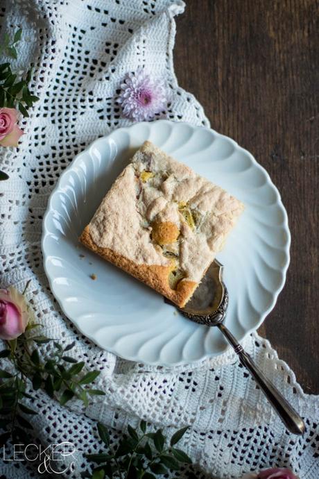 Rhabarber-Blechkuchen mit Mandelbaiser leckerundco, lecker co, lecker & co, lecker, leckerundco.de, foodblog, nürnberg, foodfotografie, mittelfranken, tina kollmann, foodpics, kochen, backen, fotografie, rezept, amaretto, rhabarber, mandel, baiser, blechkuchen, kuchen, rührkuchen, frühling, rosen, zweige, foodstyling