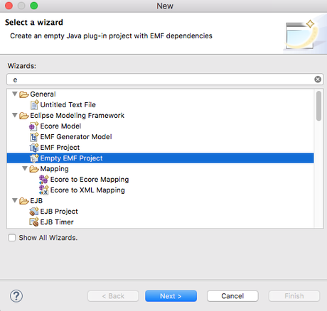Texo und EMF mit Diagram Editor läuft auch mit Eclipse Oxygen 4.7 auf Mac OS X