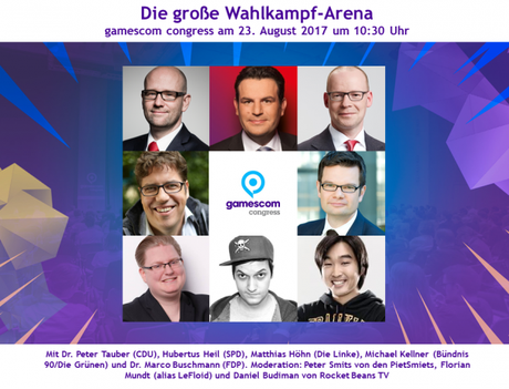 gamescom congress 2017: CDU, SPD, Linke, Grüne und FDP schicken ihre Top-Wahlkämpfer auf die gamescom
