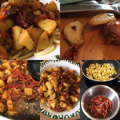 Getrocknete Tomaten, Kartoffelwürfel und Spaghetti #lunchtime #foodporn - via Instagram
