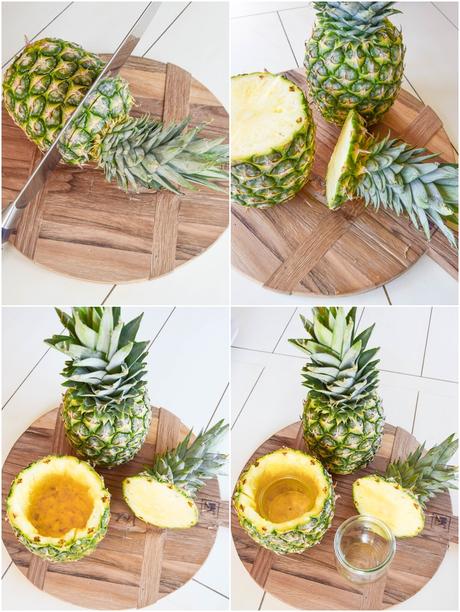 DIY Vase aus Ananas: einfach und in 5 Minuten fertig! Perfekte Tischdeko für jede Sommerparty. Ideal für bunte Sträusse und laue Sommernächte
