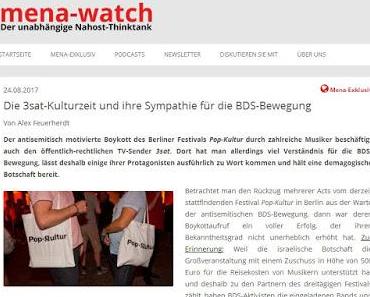 3sat-Kulturzeit sympathisiert mit antisemitischer Bewegung BDS (Ergänzung zum Mena-Watch-Artikel)