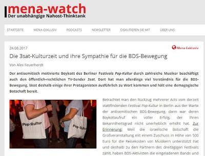 3sat-Kulturzeit sympathisiert mit antisemitischer Bewegung BDS (Ergänzung zum Mena-Watch-Artikel)