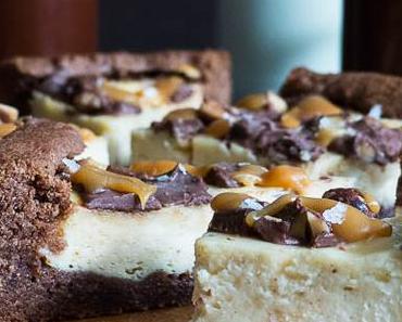 Schoko-Mandel Käsekuchen mit Caramel & Salzflocken