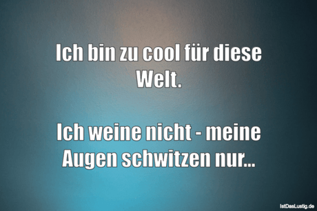 Lustiger BilderSpruch - Ich bin zu cool für diese Welt.  Ich weine...