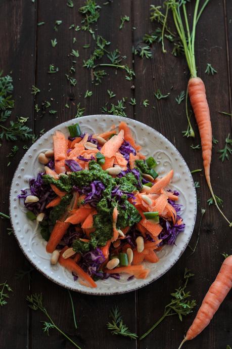Vegan Monday – Karotten-Rotkohl-Salat mit Karottengrün-Dressing