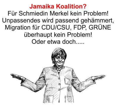 Sondierungsgespräche für die Jamaika Koalition sind für die Schmiedin Merkel kein Problem, denn alles Unpassende wird passend gehämmert