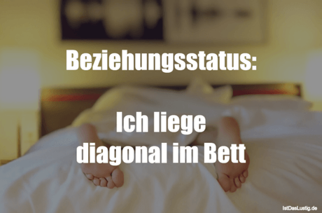 Lustiger BilderSpruch - Beziehungsstatus:  Ich liege diagonal im Bett