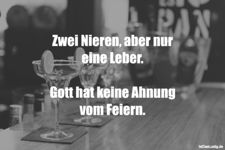 Lustiger BilderSpruch - Zwei Nieren, aber nur eine Leber.  Gott hat...