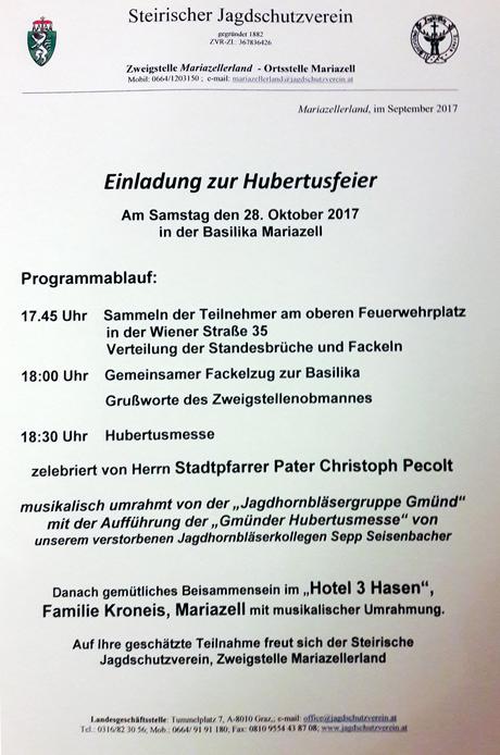 Einladung zur Hubertusfeier 2017