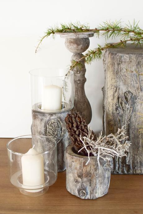 Dekoidee mit Holzdeko aus Zement von Homefinity Serie Bark. Deko Dekoration natürlich Naturdeko für Winter und Herbst Zeitlos. Werbung