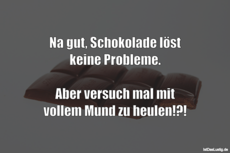 Lustiger BilderSpruch - Na gut, Schokolade löst keine Probleme.  Aber...