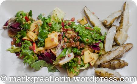 Herbstsalat mit Haselnuss-Speck Vinaigrette und gebackener Topinambur #Superfood