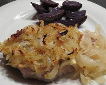 Schweinekoteletts mit Zwiebelhaube und „Apfelwein-Fußbad“
