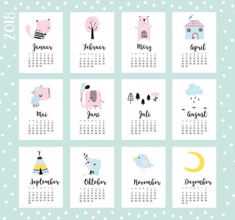 Jahres Kalender zum Ausdrucken – mit niedlichen Motiven
