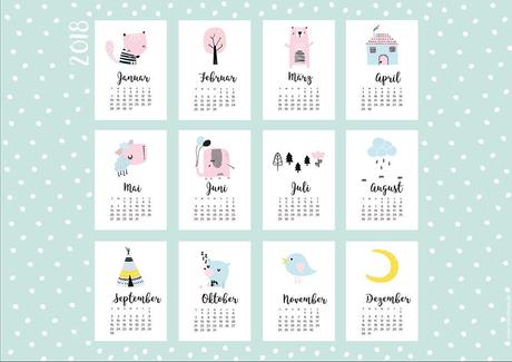 Jahres Kalender zum Ausdrucken – mit niedlichen Motiven