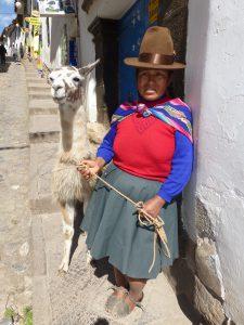 Frau mit Lama