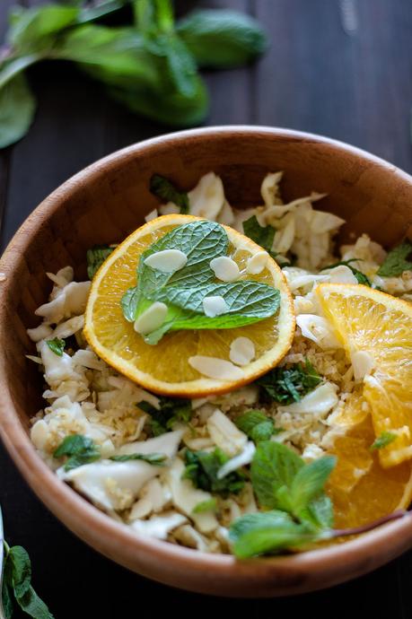Veganer Bulgur Minze Salat mit Orangendressing