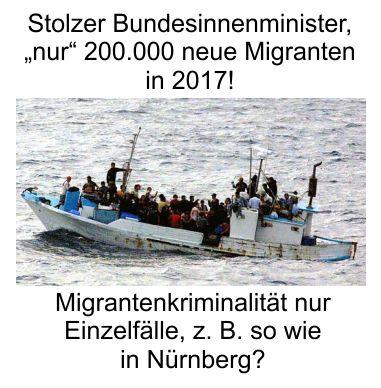 Der Bundesinnenminister ist stolz auf „nur“ 200.000 Migranten. Brutale Migrantengewalt in Nürnberg