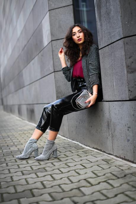 NYE Party Look | Silver Sock Boots and Patent Trousers
