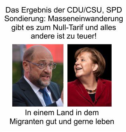 Ergebnis der CDU/CSU, SPD Sondierung: Masseneinwanderung kostet nichts und alles andere ist zu teuer