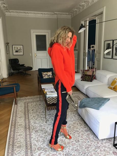 SoSUE Jogging Pants- Red-Orange/ Darkblue