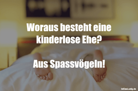 Lustiger BilderSpruch - Woraus besteht eine kinderlose Ehe?  Aus...