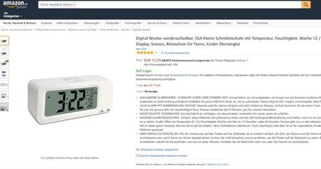 Kurios übersetzt: Digitalwecker Produktbeschreibung auf Amazon