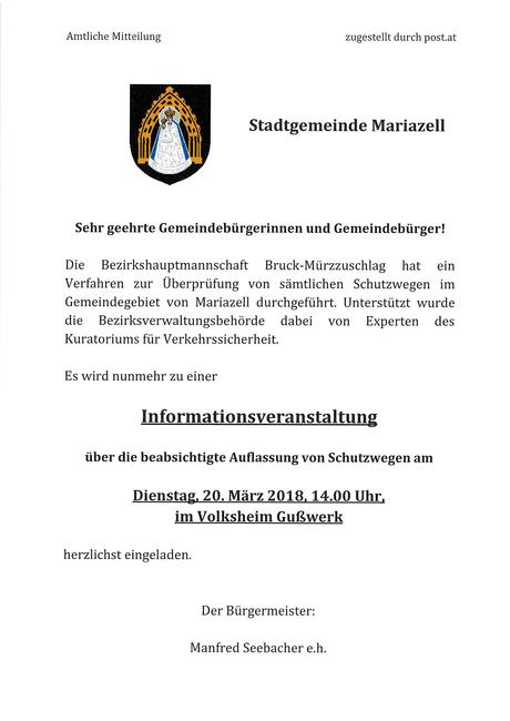 Informationsveranstaltung Mariazell – Beabsichtigte Auflassung von Schutzwegen