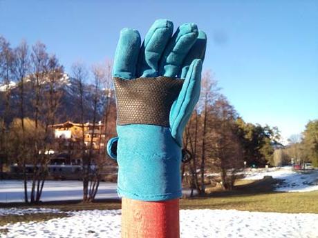 Der blaue Handschuh auf der Schneestange