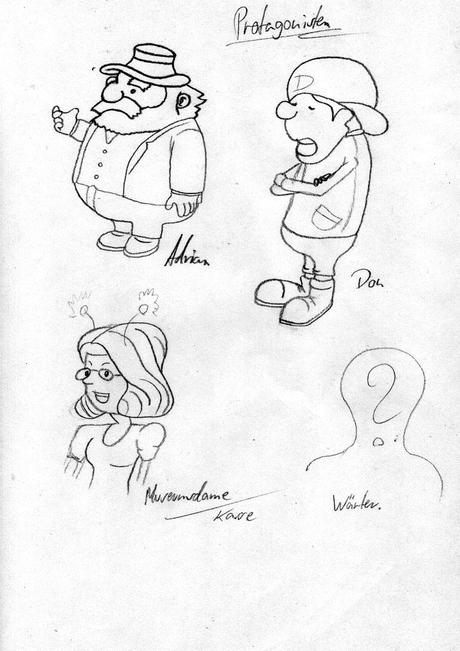 Zeichnungen der Figuren für ein Storyboard