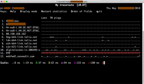 Traceroute mit mtr 0.92.56 (network diagnostic tool) auf dem Pi oder Traceroute + Ping = mtr