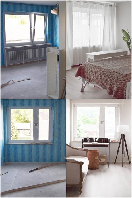 Renovierung Schlafzimmer: Wandfarbe Böden Dekoidee Vorhänge Wand Schreibtisch Boden