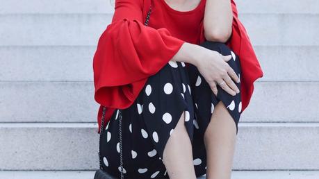 Outfit: Zara Allover with Polka Dots Culotte Zara and Red Top with Pleats