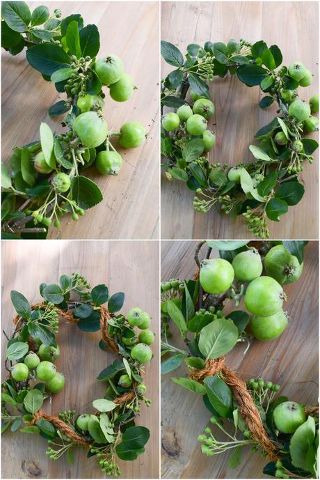 Kranz aus Äpfeln DIY Fruechte selbermachen und binden Schneeball Wreath apple Sommerkranz Apfelkranz