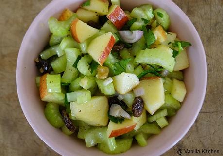 Stangensellerie-Salat mit Walnüssen, Äpfeln und Rosinen