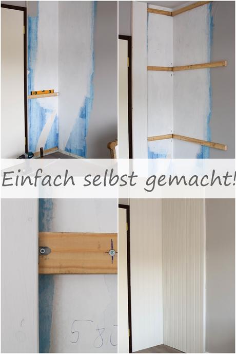 Wandverkleidung DIY aus Holz mit Nut und Federbretter Kreidefarbe von Painting the Past Renovierung Vertaefelung Beadboard selber machen