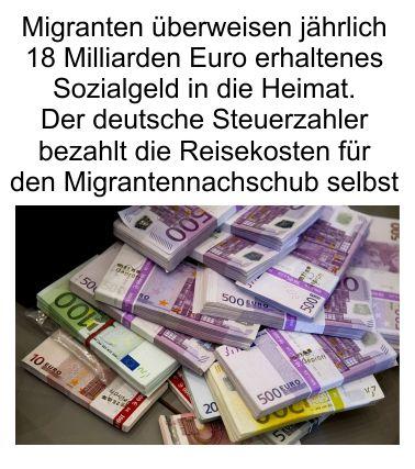 Deutschlands Migranten überweisen jährlich 18 Milliarden EURO ihres erhaltenen Sozialgeldes zurück in ihre Herkunftsstaaten