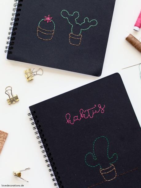 DIY Notizbücher mit Kakteen besticken | DIY embroided Notebook Cover with Cactus