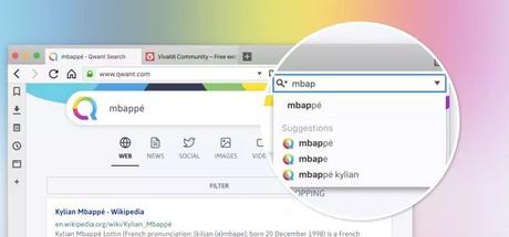 Browser Vivaldi mit Suchmaschine Qwant