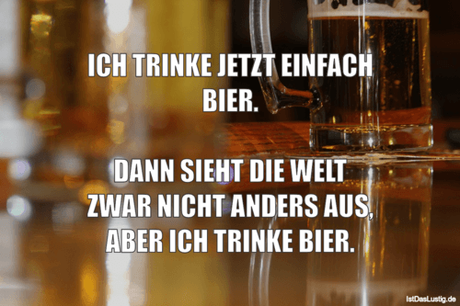 Lustiger BilderSpruch - ICH TRINKE JETZT EINFACH BIER.  DANN SIEHT DIE...