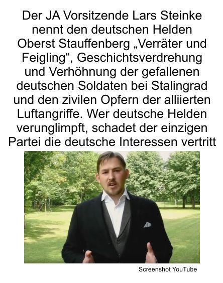 Niedersachsens JA Vorsitzende Lars Steinke verunglimpft den deutschen Helden Oberst Stauffenberg und verrichtet der einzigen deutschfreundlichen Partei einen Bärendienst