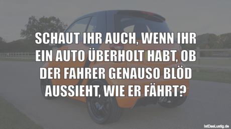 Lustiger BilderSpruch - SCHAUT IHR AUCH, WENN IHR EIN AUTO ÜBERHOLT...