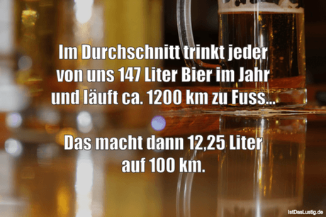 Lustiger BilderSpruch - Im Durchschnitt trinkt jeder von uns 147 Liter...